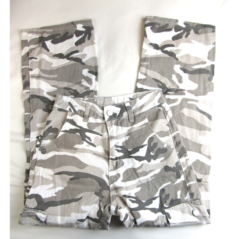 Shein Pants Camo Cargo High Waist 100% Cotton Taupe Brown & White Size XS